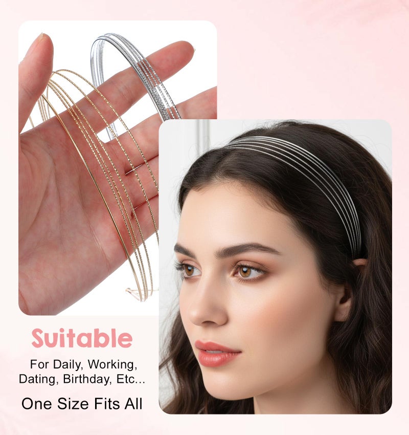 ValueBargain Gold Headband, 2Pcs Gold Silver Multi Layers Double Metal Headbands for Women Elegant & Dressy Headbands, Trendy Layered Design Hair Accessories Perfect for Parties & Daily Wear - Image 3